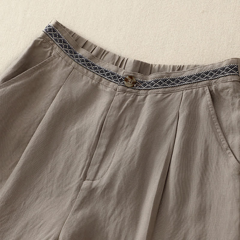 Pantalones de mujer con Buddha Stones, color liso, cierre frontal, cintura elástica y bolsillos. - image 18