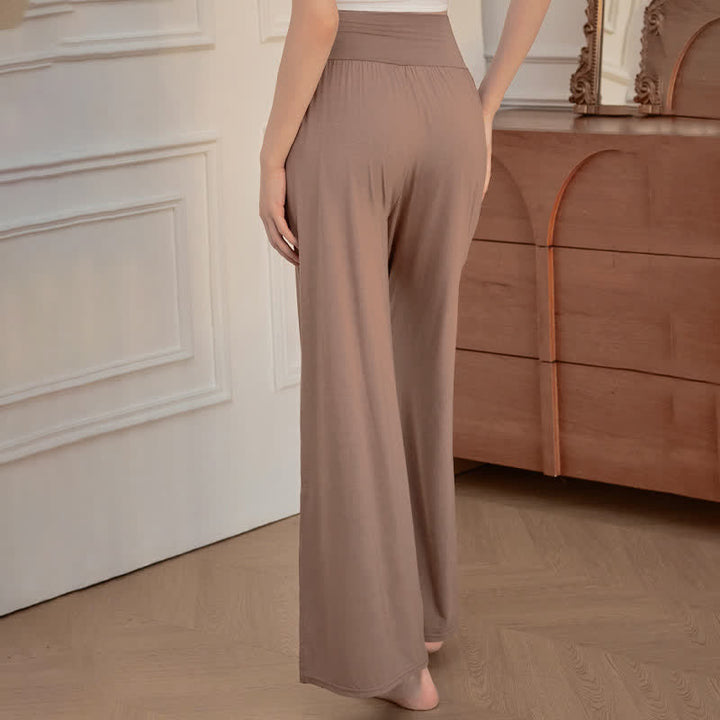 Pantalones de mujer informales de talle alto elásticos con estampado de Buddha Stones y pernera ancha. - image 2