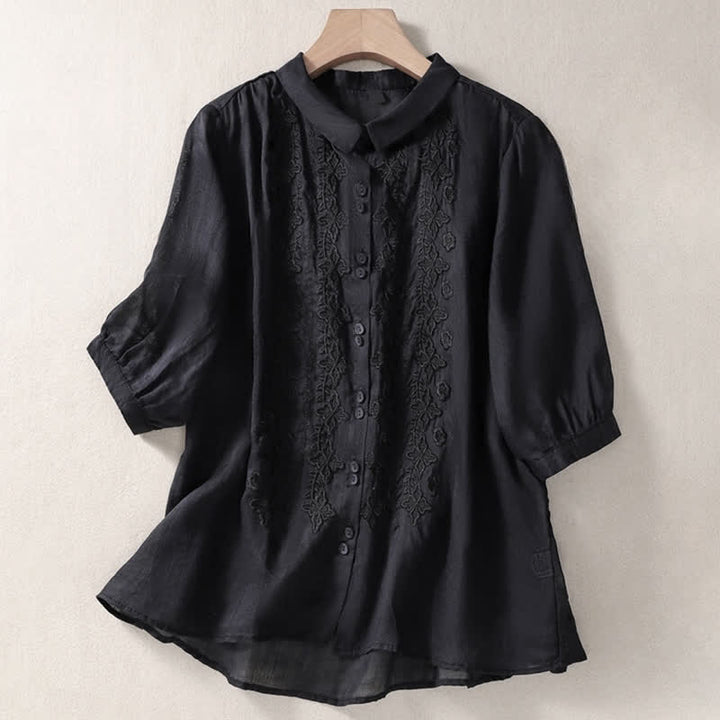 Camisa de mujer de manga tres cuartos con solapa y botones, diseño floral y estampado de Buddha Stones. - Negro - US12, UK/AU16, EU44 (2XL) - image 26