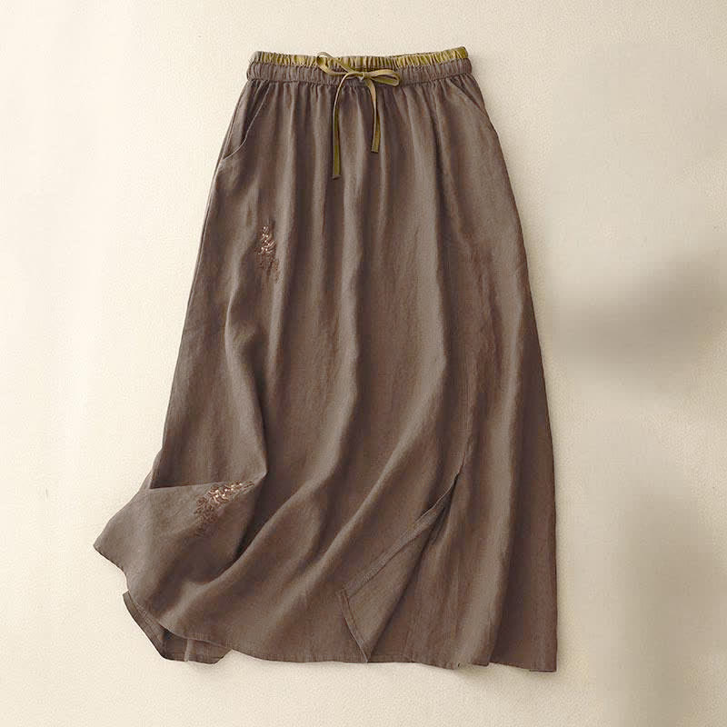Falda de mujer vintage con bordado de Buddha Stones, cordón ajustable y bolsillos. - Marrón silla de montar - US8-10，UK/AU12-14，EU40-42 (2XL) - image 14