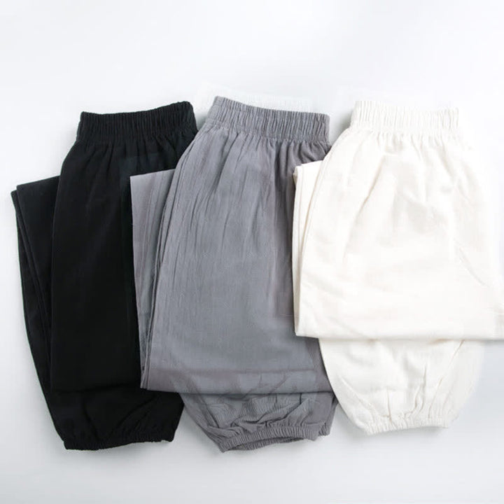 Pantalones unisex de verano de color liso con cintura elástica para practicar Tai Chi Qigong, con bolsillos y estampado Buddha Stones. - image 14
