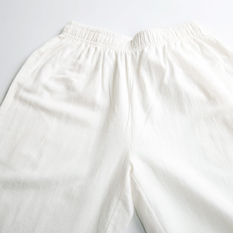 Pantalones unisex de verano de color liso con cintura elástica para practicar Tai Chi Qigong, con bolsillos y estampado Buddha Stones. - image 7