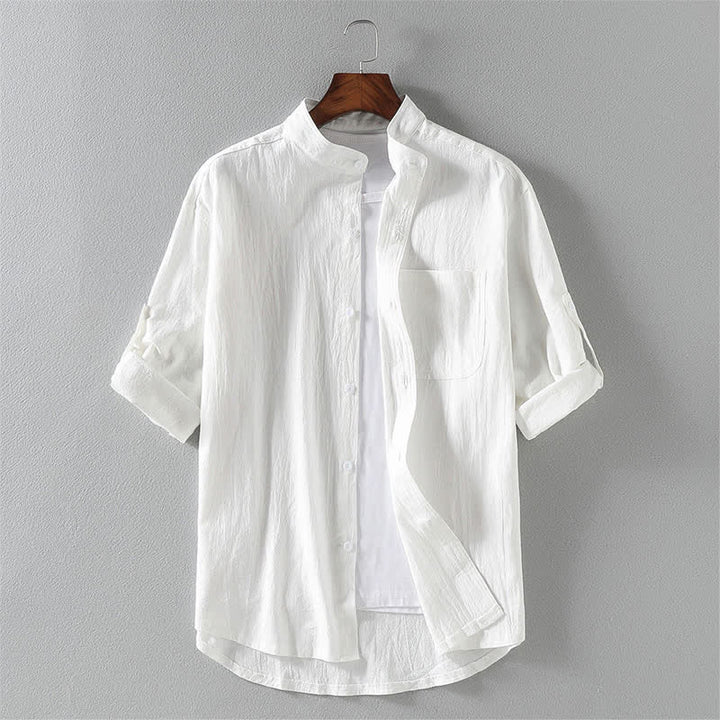 Camisa de manga corta con botones para hombre Buddha Stones Summer Solid - Blanco - US/UK/AU46, EU56 (5XL) - image 2