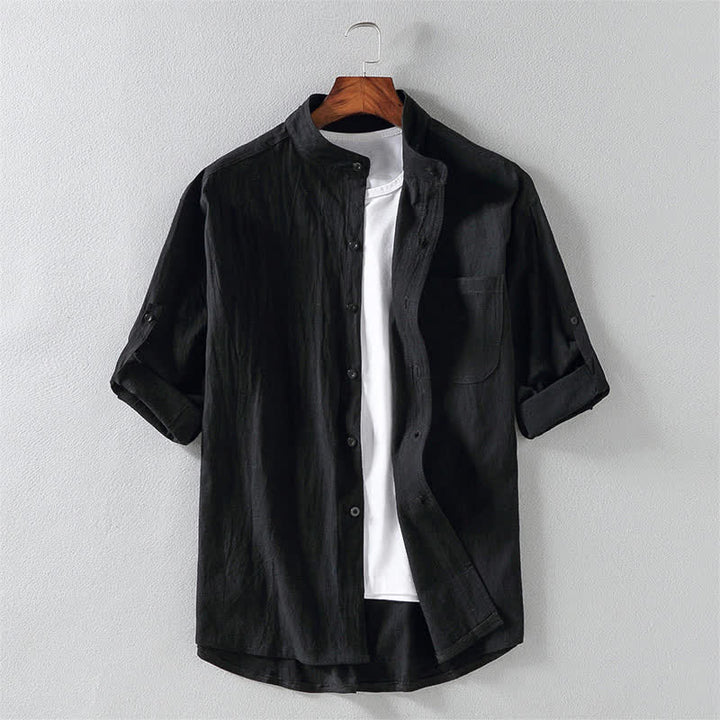 Camisa de manga corta con botones para hombre Buddha Stones Summer Solid - Negro - US/UK/AU46, EU56 (5XL) - image 0