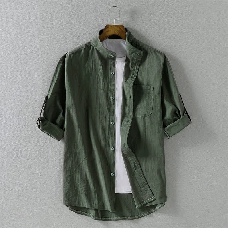 Camisa de manga corta con botones para hombre Buddha Stones Summer Solid - Verde mar oscuro - US/UK/AU46, EU56 (5XL) - image 16