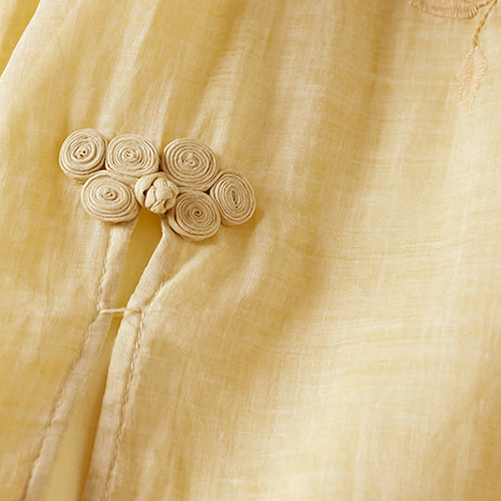 Vestido midi de fibra con cuello redondo y manga corta, bordado con hojas y Buddha Stones. - image 5