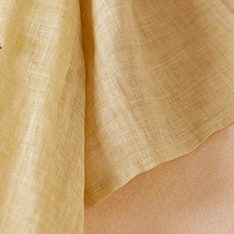 Vestido midi de fibra con cuello redondo y manga corta, bordado con hojas y Buddha Stones. - image 2