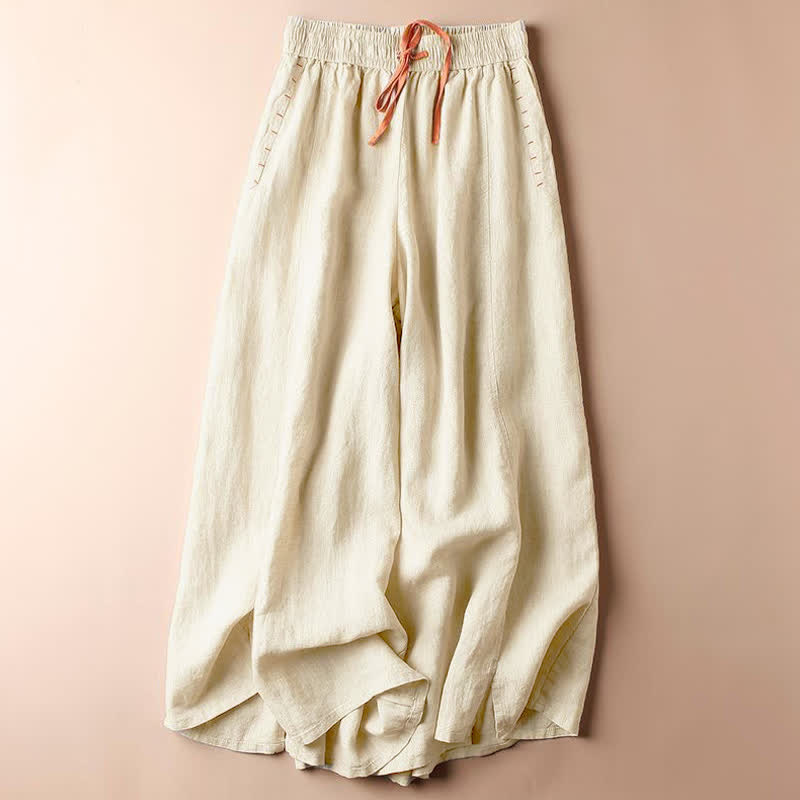 Pantalones de mujer de pierna ancha con bolsillos, estilo casual, con abertura en el bajo y estampado de Buddha Stones. - Concha - US8-10，UK/AU12-14，EU40-42 (2XL) - image 0