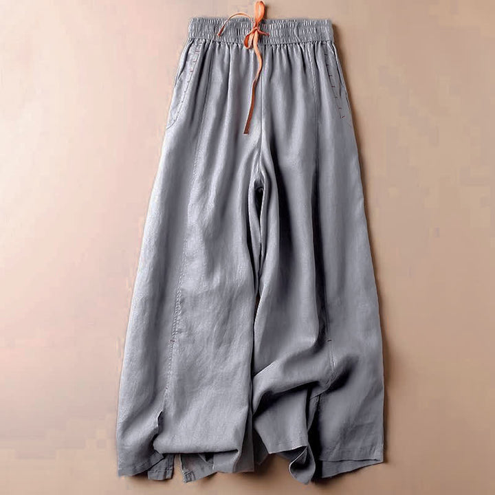 Pantalones de mujer de pierna ancha con bolsillos, estilo casual, con abertura en el bajo y estampado de Buddha Stones. - Azul acero claro - US8-10，UK/AU12-14，EU40-42 (2XL) - image 10