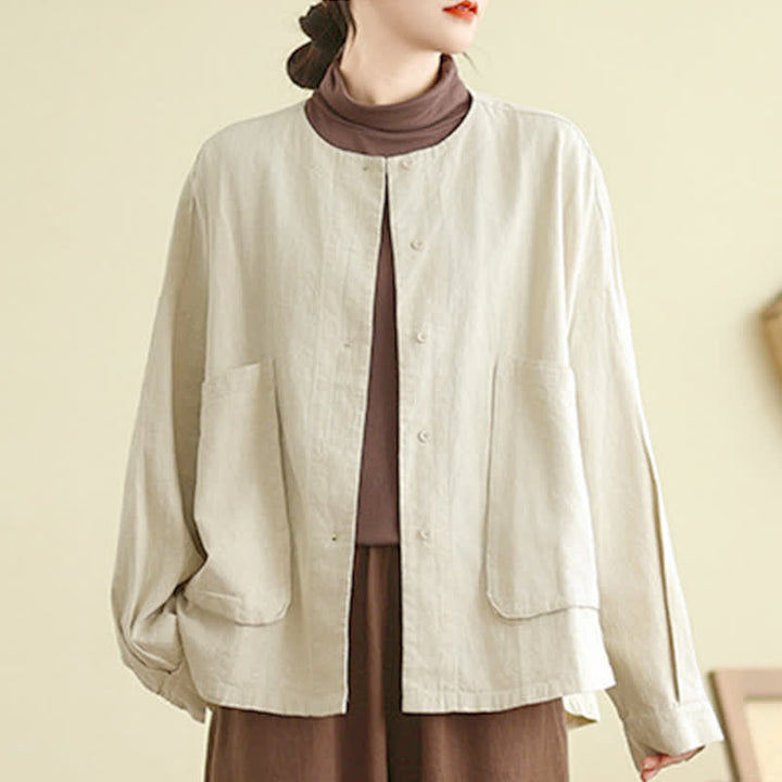 Chaqueta de mujer de manga larga con bolsillos y diseño sencillo de Buddha Stones - image 2