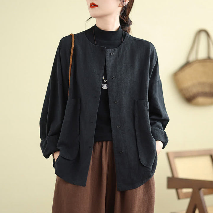 Chaqueta de mujer de manga larga con bolsillos y diseño sencillo de Buddha Stones - image 15