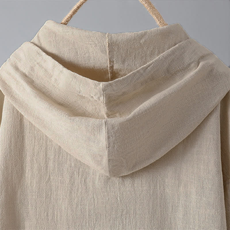 Sudadera con capucha de manga larga y bolsillos para mujer con diseño liso de botones de Buddha Stones - image 5