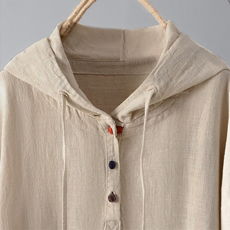 Sudadera con capucha de manga larga y bolsillos para mujer con diseño liso de botones de Buddha Stones - image 2