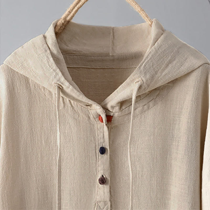 Sudadera con capucha de manga larga y bolsillos para mujer con diseño liso de botones de Buddha Stones - image 2