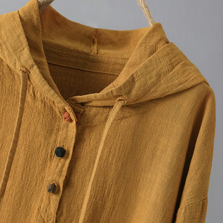 Sudadera con capucha de manga larga y bolsillos para mujer con diseño liso de botones de Buddha Stones - image 10