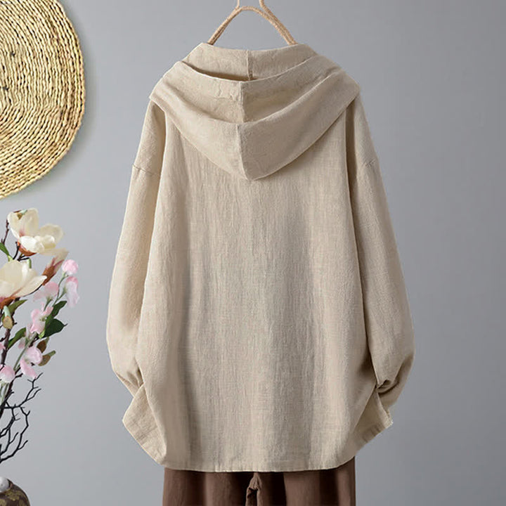 Sudadera con capucha de manga larga y bolsillos para mujer con diseño liso de botones de Buddha Stones - image 1