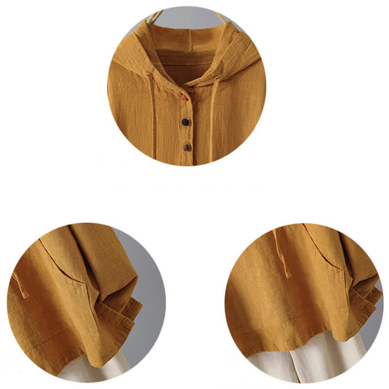 Sudadera con capucha de manga larga y bolsillos para mujer con diseño liso de botones de Buddha Stones - image 11