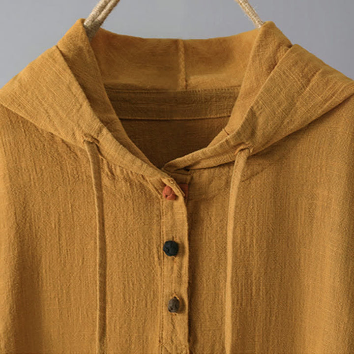 Sudadera con capucha de manga larga y bolsillos para mujer con diseño liso de botones de Buddha Stones - image 9