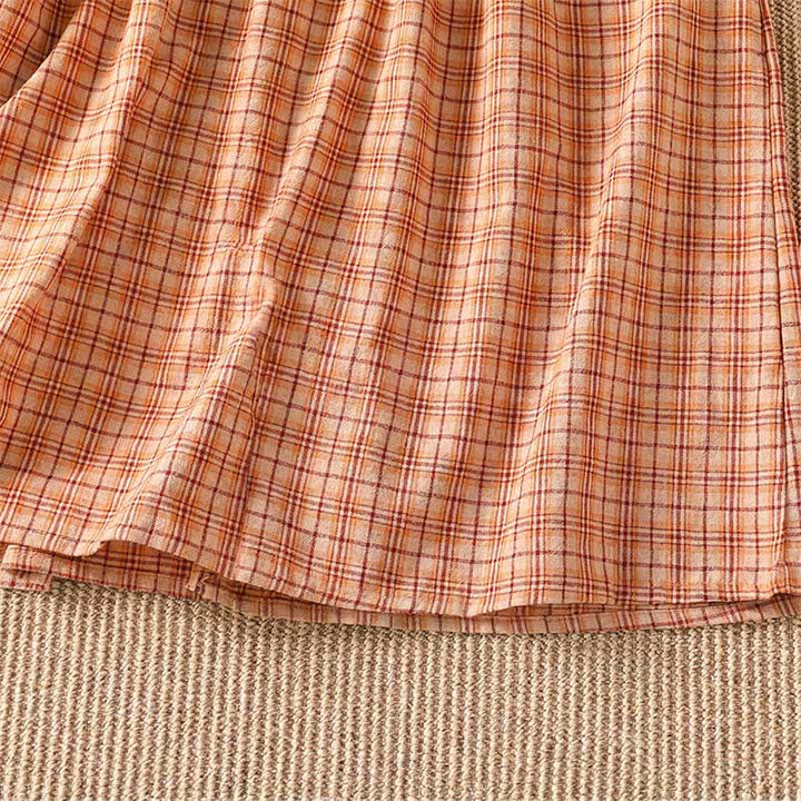 Buddha Stones Vestido de mujer informal de verano con estampado vintage a cuadros, manga tres cuartos y bolsillo. - image 6