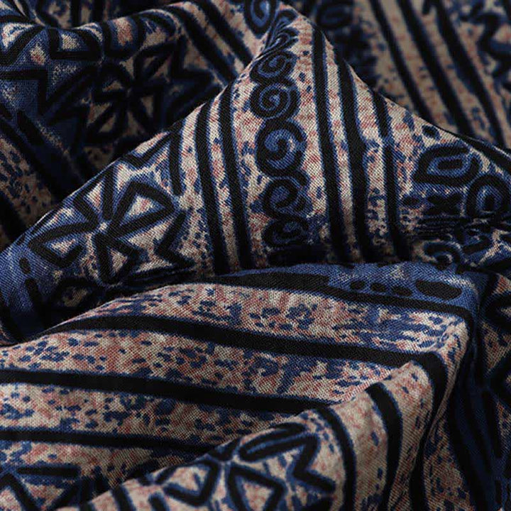 Buddha Stones Vestido de mujer estilo bohemio con cuello mandarín y estampado geométrico, manga tres cuartos y bolsillo. - image 10