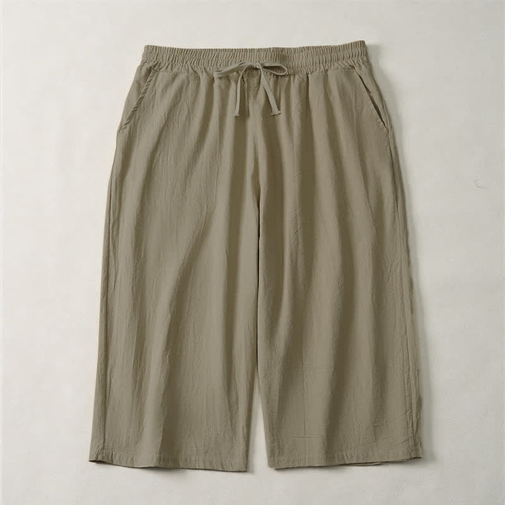 Buddha Stones Pantalones capri lisos de corte recto para hombre, estilo casual de verano, con cordón ajustable y bolsillo. - Broncearse - US/UK/AU44, EU54 (3XL) - image 0