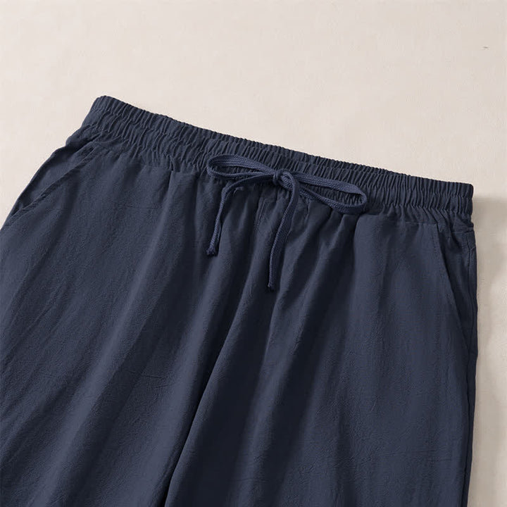 Buddha Stones Pantalones capri lisos de corte recto para hombre, estilo casual de verano, con cordón ajustable y bolsillo. - image 10