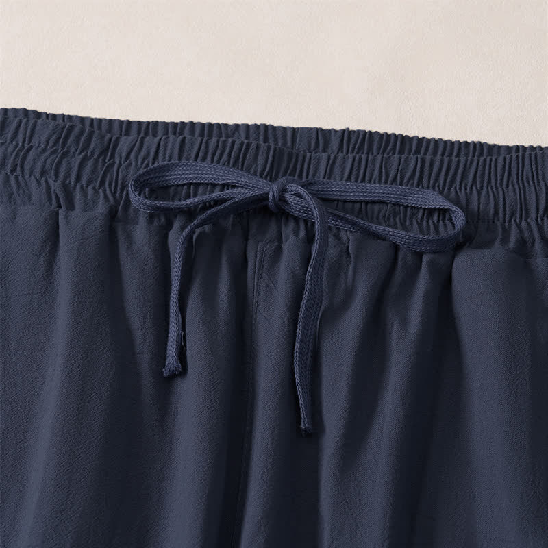 Buddha Stones Pantalones capri lisos de corte recto para hombre, estilo casual de verano, con cordón ajustable y bolsillo. - image 11