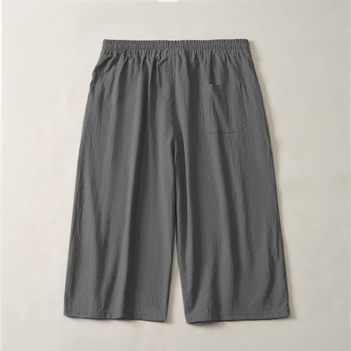 Buddha Stones Pantalones capri lisos de corte recto para hombre, estilo casual de verano, con cordón ajustable y bolsillo. - image 17