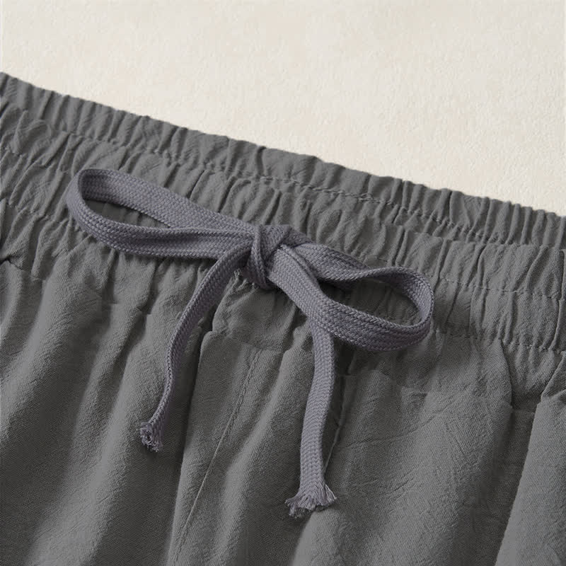 Buddha Stones Pantalones capri lisos de corte recto para hombre, estilo casual de verano, con cordón ajustable y bolsillo. - image 19