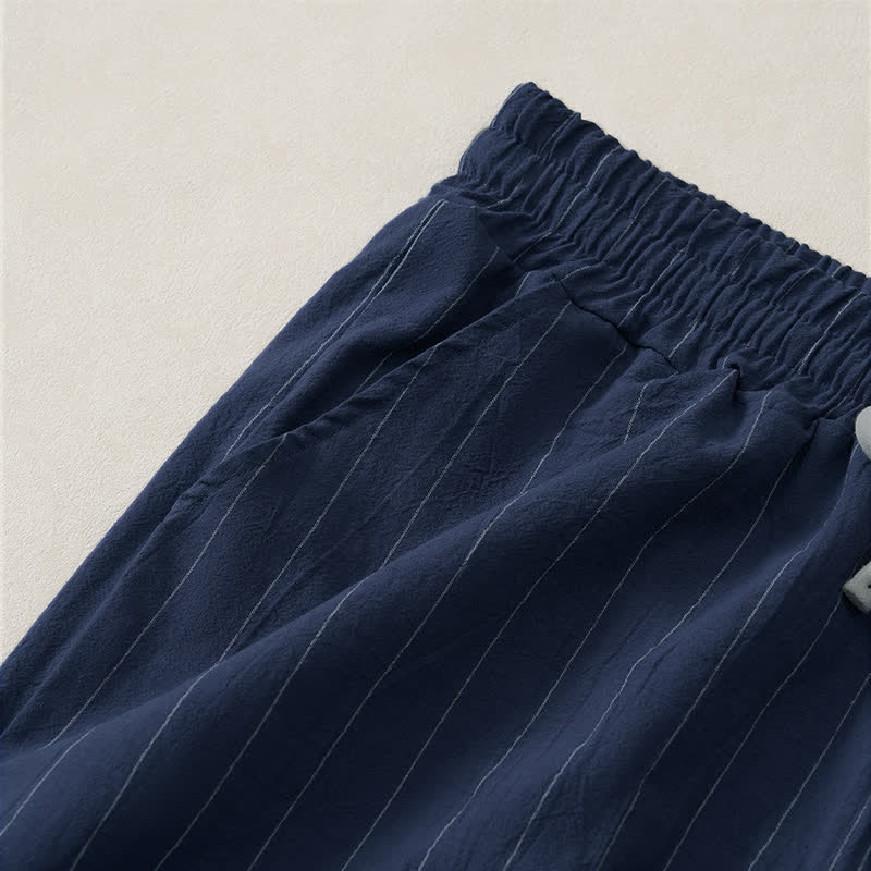 Buddha Stones Pantalones cortos de verano informales para hombre, a rayas, con cordón ajustable y bolsillos. - image 3
