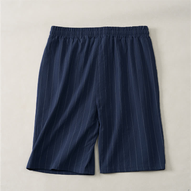 Buddha Stones Pantalones cortos de verano informales para hombre, a rayas, con cordón ajustable y bolsillos. - image 1