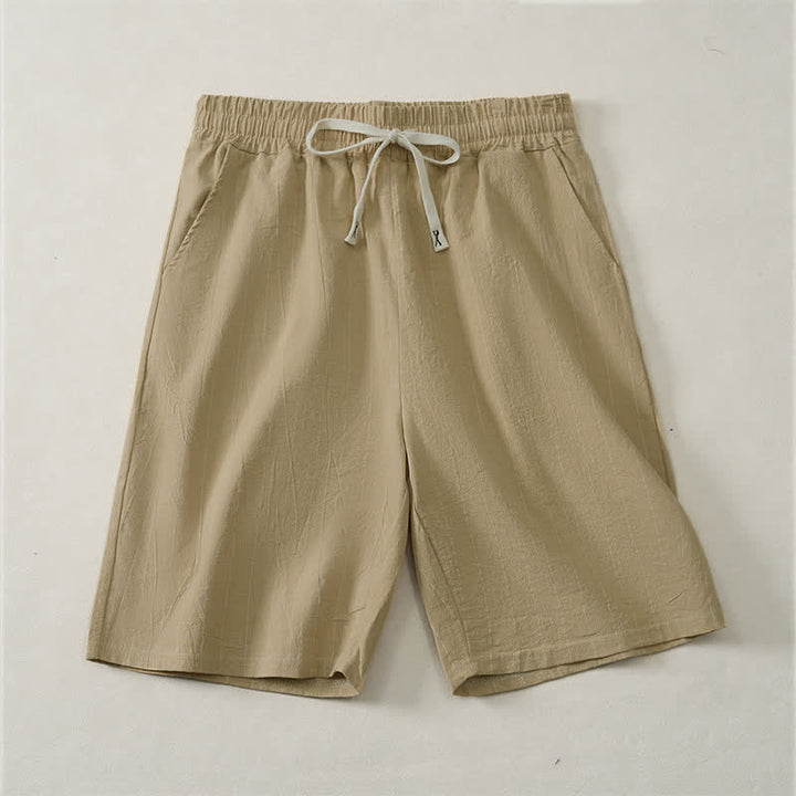 Buddha Stones Pantalones cortos de verano informales para hombre, a rayas, con cordón ajustable y bolsillos. - Broncearse - US/UK/AU44, EU54 (3XL) - image 7