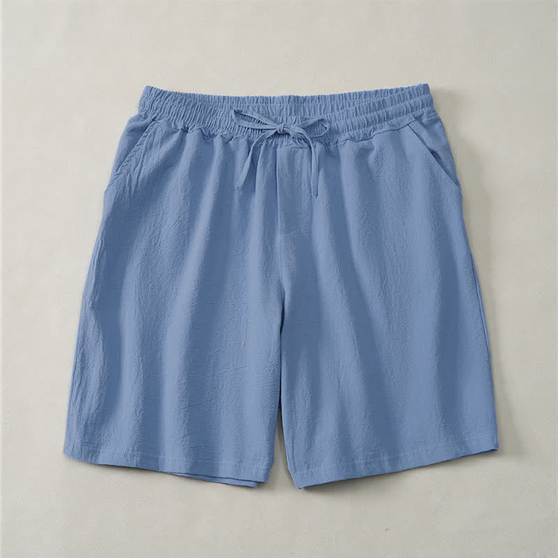 Buddha Stones Pantalones cortos de verano informales de algodón liso con cordón ajustable y bolsillos para hombre. - Azul aciano - US/UK/AU44，EU54 (3XL) - image 0