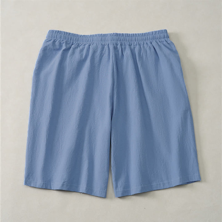 Buddha Stones Pantalones cortos de verano informales de algodón liso con cordón ajustable y bolsillos para hombre. - image 1