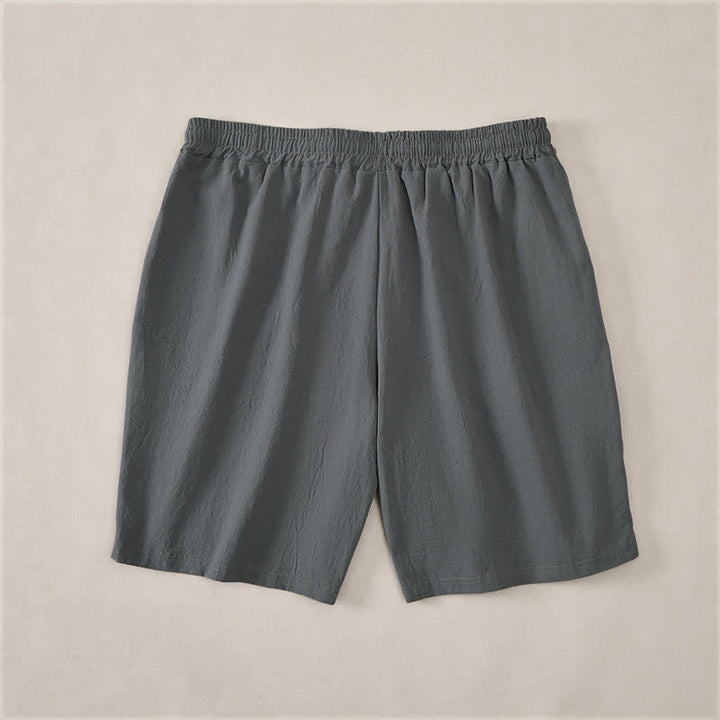 Buddha Stones Pantalones cortos de verano informales de algodón liso con cordón ajustable y bolsillos para hombre. - image 8
