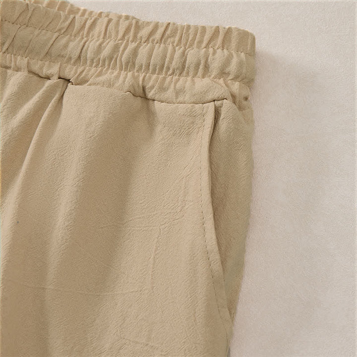 Buddha Stones Pantalones cortos de verano informales de algodón liso con cordón ajustable y bolsillos para hombre. - image 20