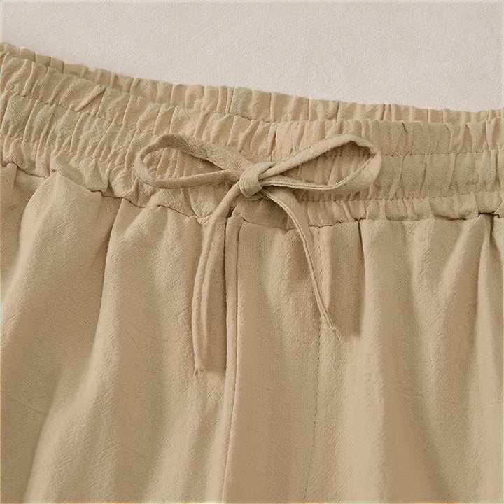 Buddha Stones Pantalones cortos de verano informales de algodón liso con cordón ajustable y bolsillos para hombre. - image 19