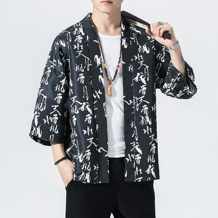 Buddha Stones Kimono de verano informal vintage con estampado de olas y grullas, estilo kimono para hombre. - image 11