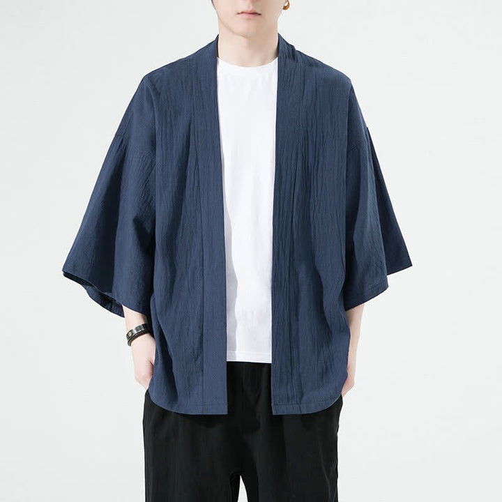 Buddha Stones Kimono de verano informal minimalista liso para hombre - Azul pizarra oscuro - US/UK/AU46, EU56 (5XL) - image 3