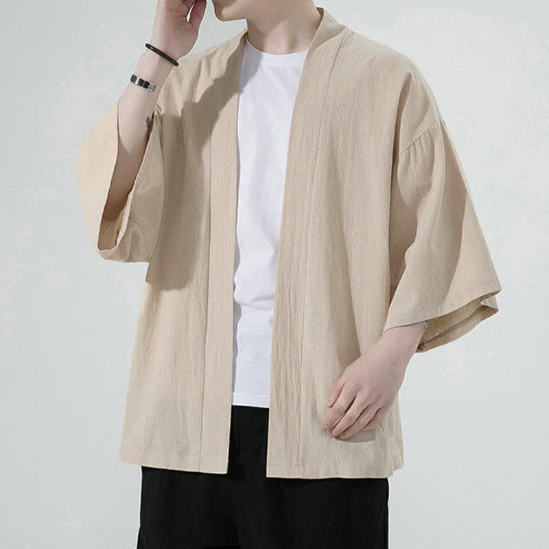 Buddha Stones Kimono de verano informal minimalista liso para hombre - image 6