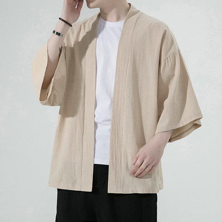 Buddha Stones Kimono de verano informal minimalista liso para hombre - image 6