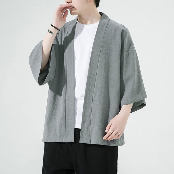 Buddha Stones Kimono de verano informal minimalista liso para hombre - Plata - US/UK/AU46, EU56 (5XL) - image 0