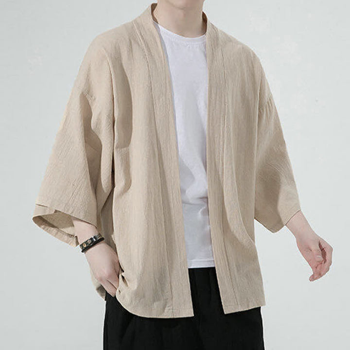 Buddha Stones Kimono de verano informal minimalista liso para hombre - image 5