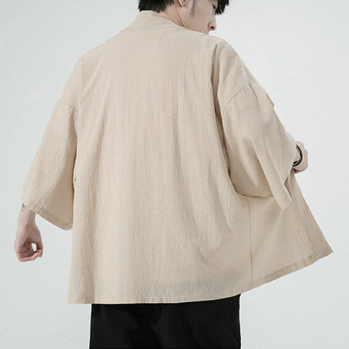 Buddha Stones Kimono de verano informal minimalista liso para hombre - image 8