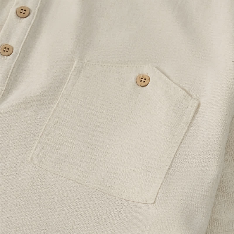Buddha Stones Camisas de manga corta para hombre de estilo Tang casual de verano con cuello mandarín y bolsillo. - image 24
