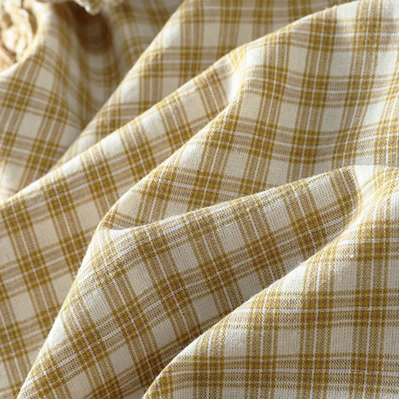 Buddha Stones Camiseta sin mangas de verano informal vintage con volantes y cuello en V a cuadros para mujer. - image 13