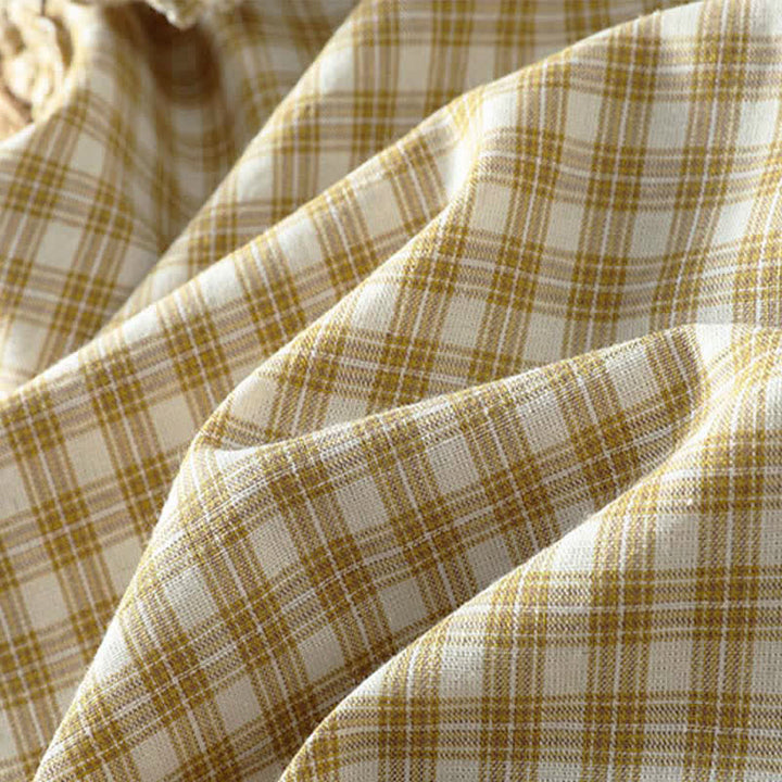 Buddha Stones Camiseta sin mangas de verano informal vintage con volantes y cuello en V a cuadros para mujer. - image 13