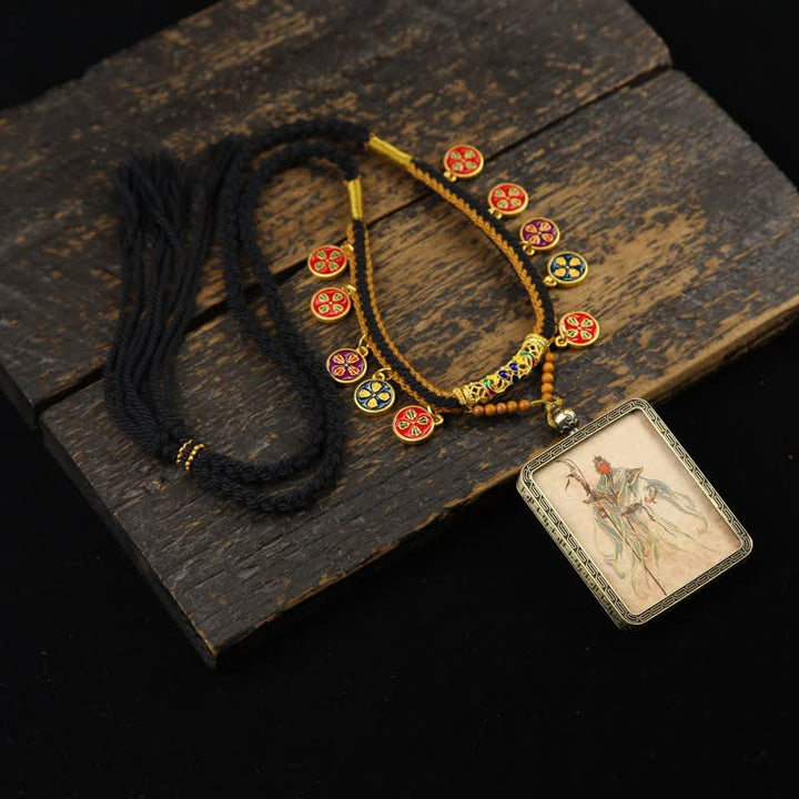 Buddha Stones Collar Thangka con borla trenzada de protección del Señor Guan de Cobre - Señor Guan Thangka con armadura azul - image 7