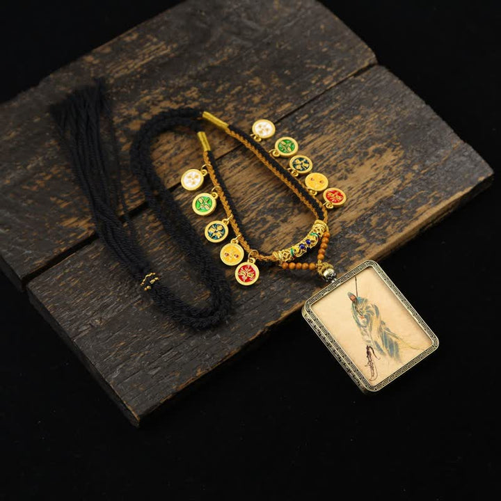 Buddha Stones Collar Thangka con borla trenzada de protección del Señor Guan de Cobre - Señor Guan Thangka de túnica azul - image 17