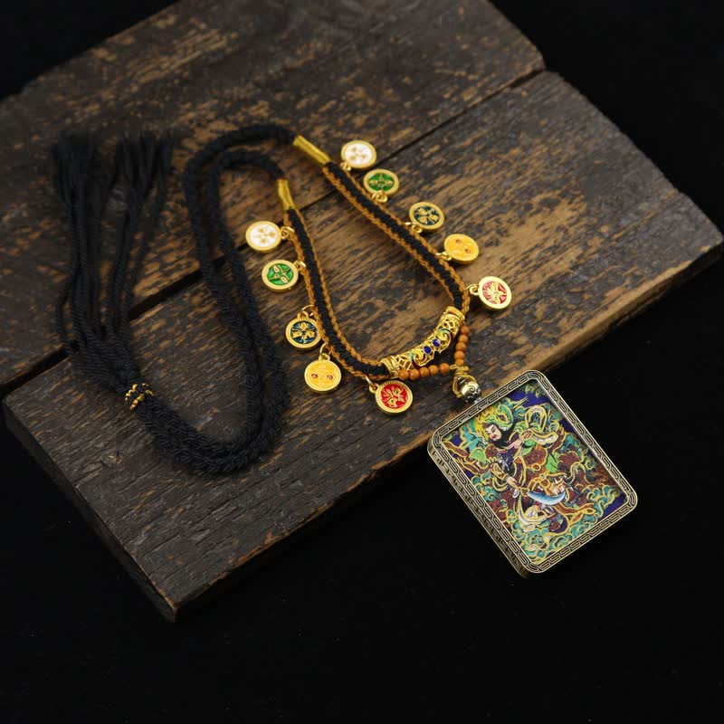 Buddha Stones Collar Thangka con borla trenzada de protección del Señor Guan de Cobre - Thangka multicolor del Señor Guan (versión con fondo verde) - image 19
